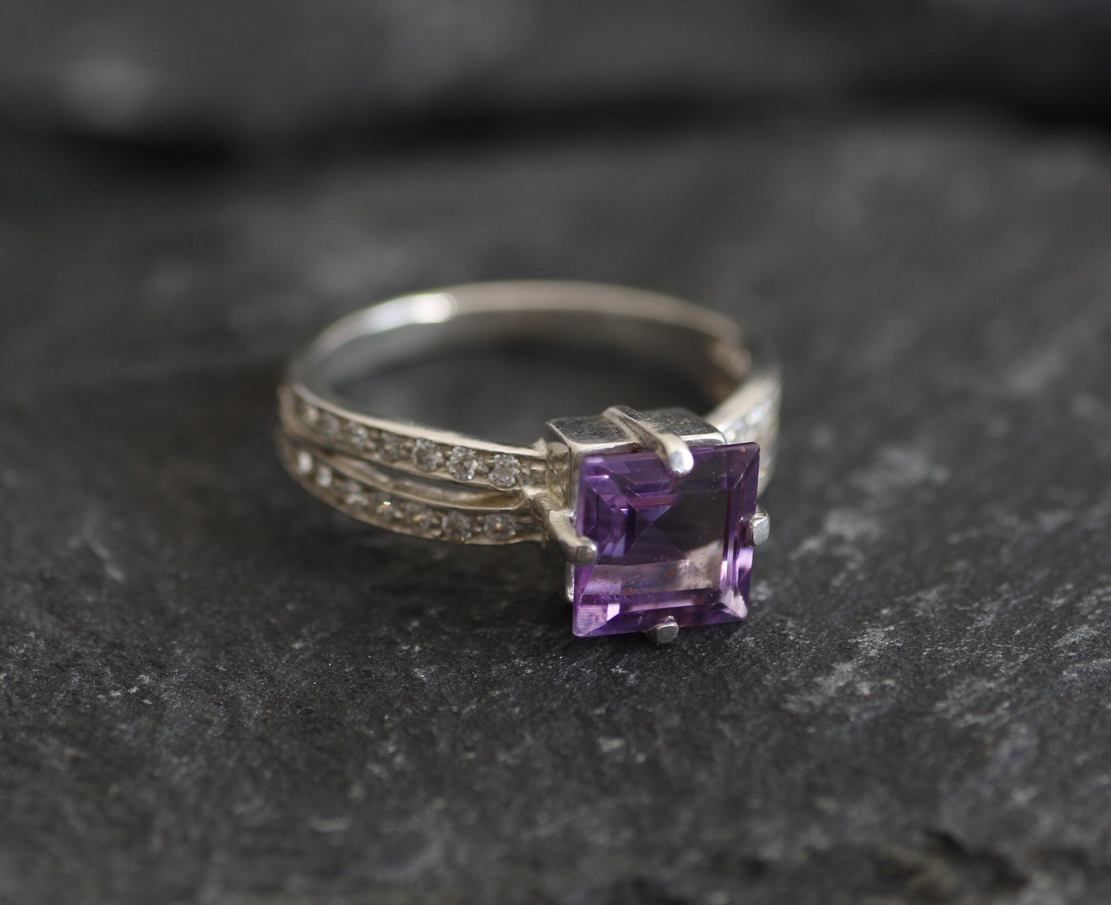 Square Amethyst Ring, Natural Amethyst, Princess Cut Ring, Antique Ring, February Birthstone, Vintage Ring, Purple Ring, Solid Silver Ring