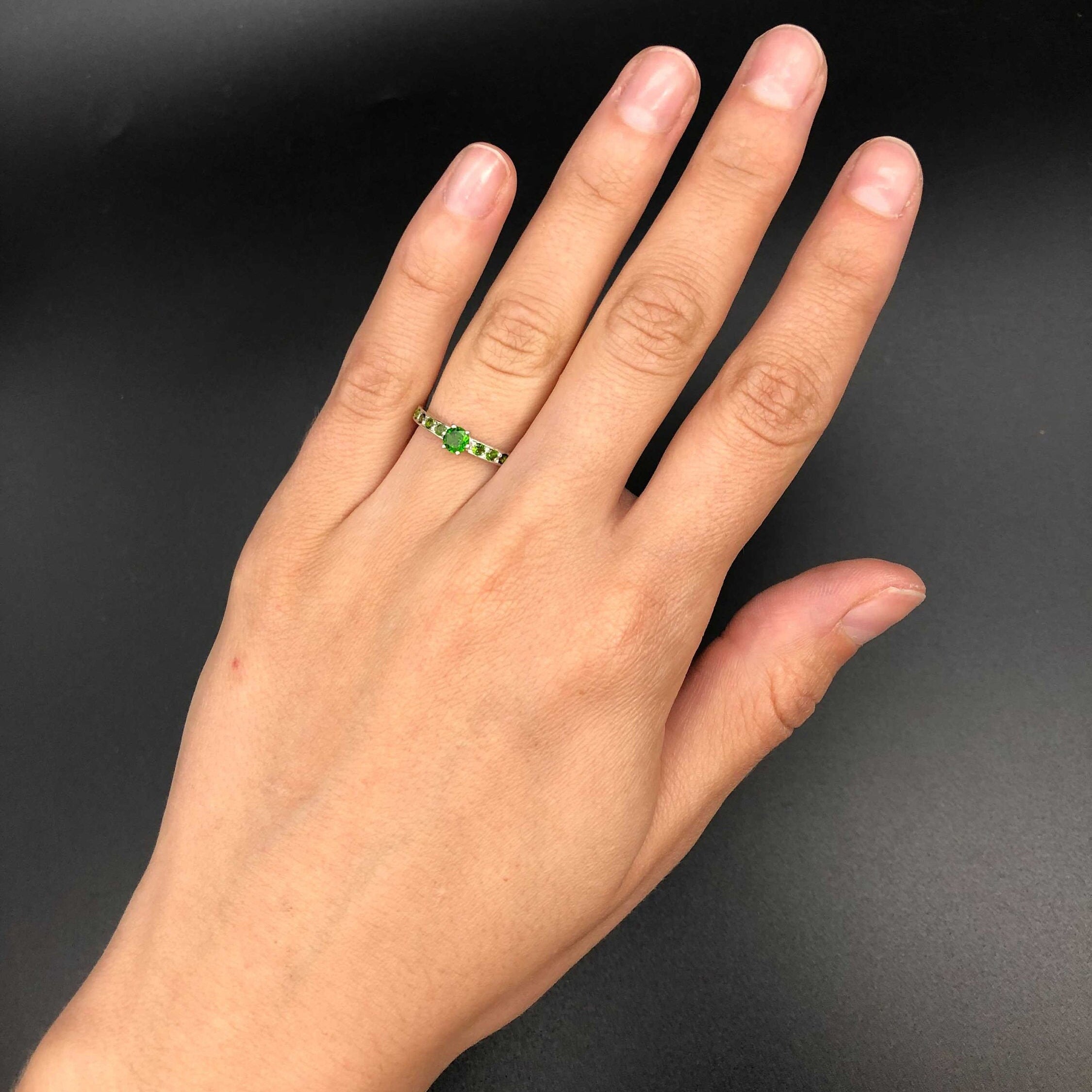 Chrome Diopside Ring, Vintage Green Ring, Natural Chrome, Green Band, Green Promise Ring, Green Diamond Ring, 925 Silver Ring, Silver Chrome