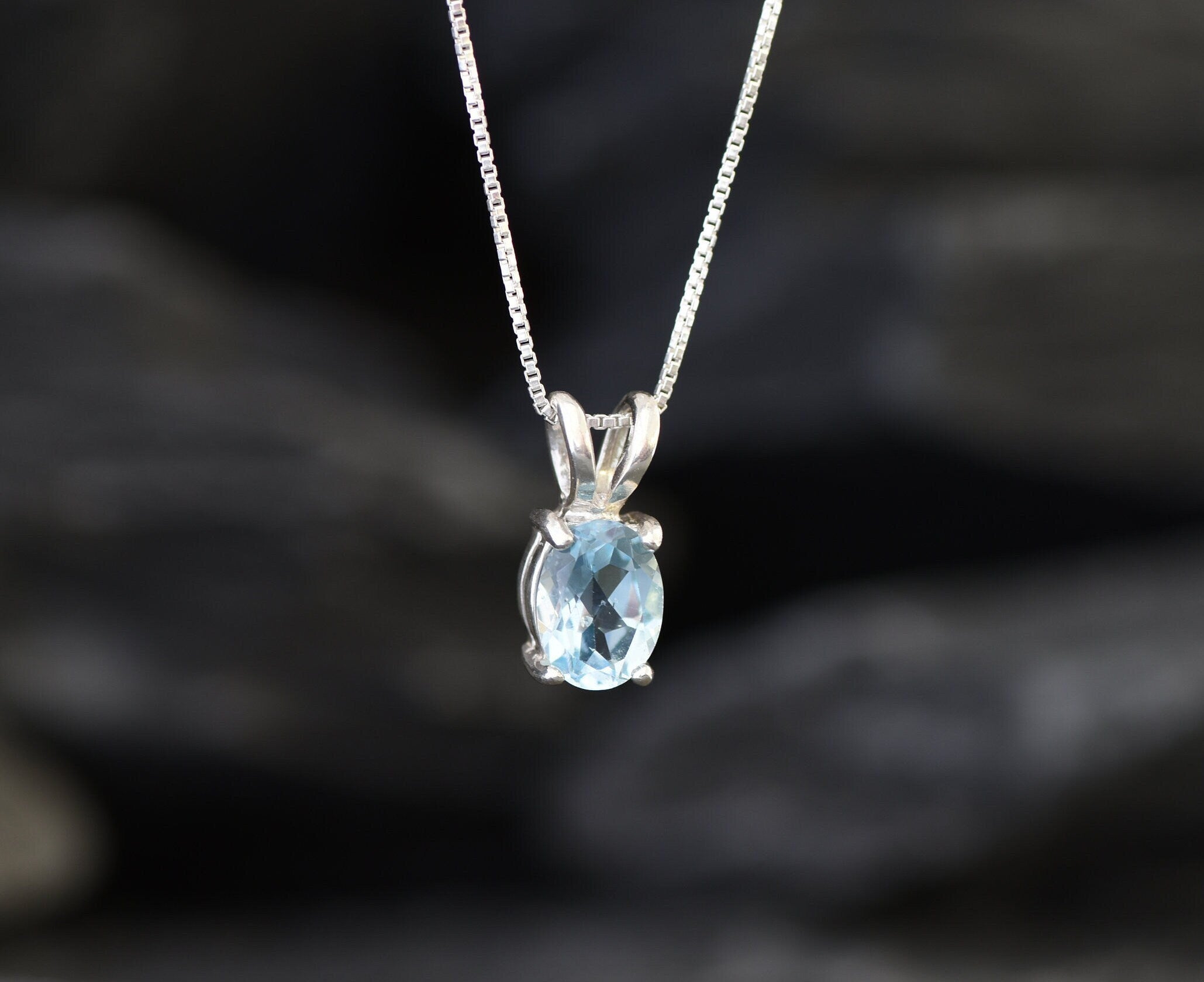 Blue Topaz Pendant, Natural Blue Topaz, December Birthstone, Blue Dainty Pendant, Vintage Pendant, Blue Pendant, Simple Pendant, 925 Silver