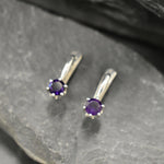 Dark Amethyst Earrings, Natural Amethyst, February Birthstone, Dainty Purple Studs, Purple Diamond Studs, Vintage Earrings, Amethyst, Silver