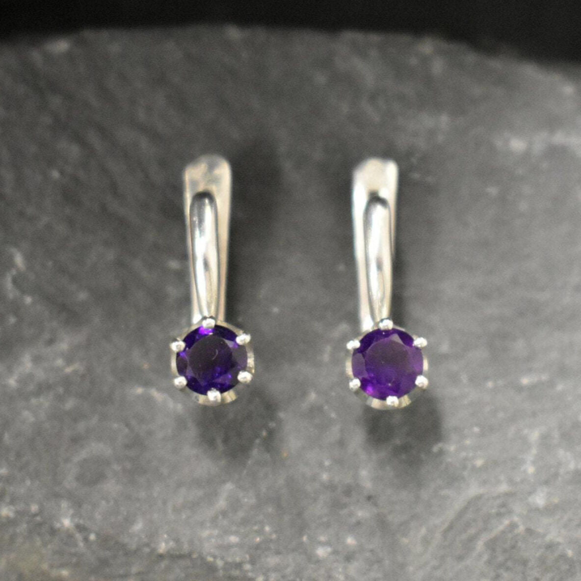 Dark Amethyst Earrings, Natural Amethyst, February Birthstone, Dainty Purple Studs, Purple Diamond Studs, Vintage Earrings, Amethyst, Silver