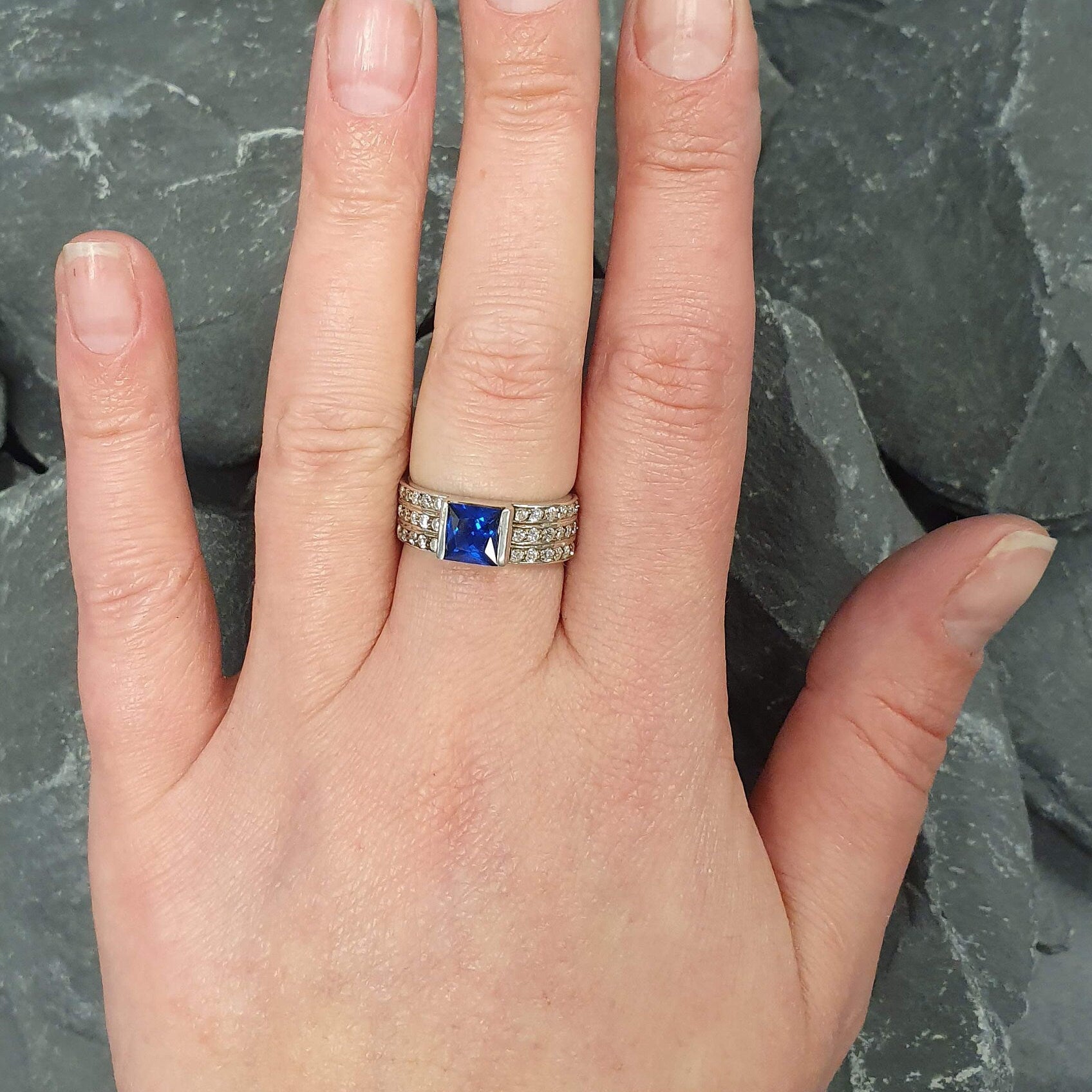 Sapphire Ring in 925 Sterling Silver with Square Blue Sapphire, perfect for September birthdays and everyday elegance.