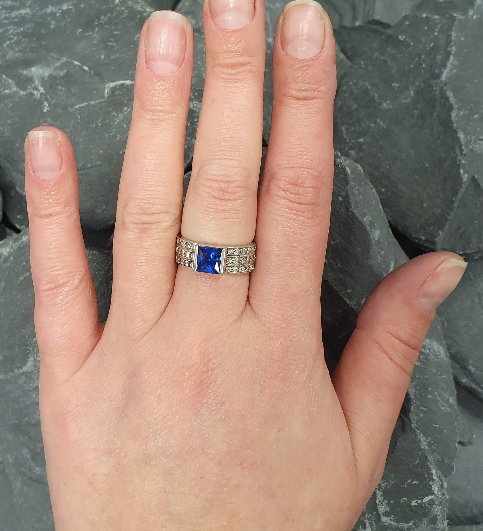 Sapphire Ring in 925 Sterling Silver with Square Blue Sapphire, perfect for September birthdays and everyday elegance.