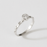 Round Diamond Ring - Silver Hammered Band - Dainty Diamond Ring