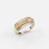 Fire Opal Ring - Natural Fire Opal, Half Eternity Band