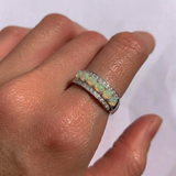 Fire Opal Ring - Natural Fire Opal, Half Eternity Band