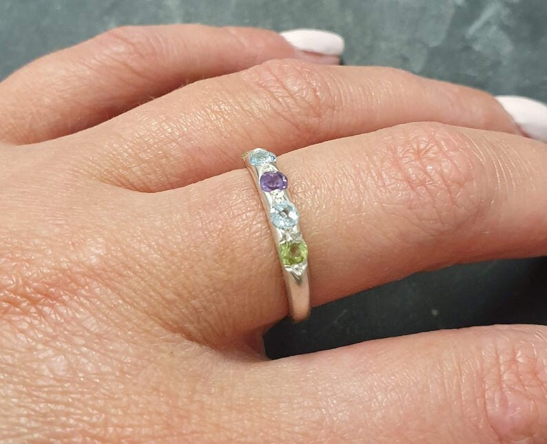 Topaz Band, Natural Topaz Band, Birthstone Ring, Half Eternity Band, Vintage Rings, Multistone Rings, Vintage Band, Solid Silver Ring, Topaz