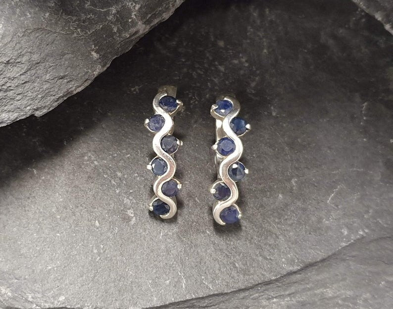 Real Sapphire Earrings - Unique Blue Earrings, Long Drop Earrings made in 925 Sterling Silver. Ideal for everyday wear and perfect for birthday gifting and special occasions.