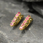 Natural Ruby Earrings made in 18k Gold Vermeil with Round Natural Red Ruby in Channel-Set setting, July Birthstone gift idea, symbolizes nobility, purity, and passion, ideal for everyday wear and perfect for birthday gifting and special occasions.