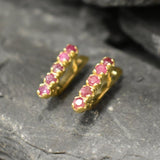Natural Ruby Earrings made in 18k Gold Vermeil with Round Natural Red Ruby in Channel-Set setting, July Birthstone gift idea, symbolizes nobility, purity, and passion, ideal for everyday wear and perfect for birthday gifting and special occasions.