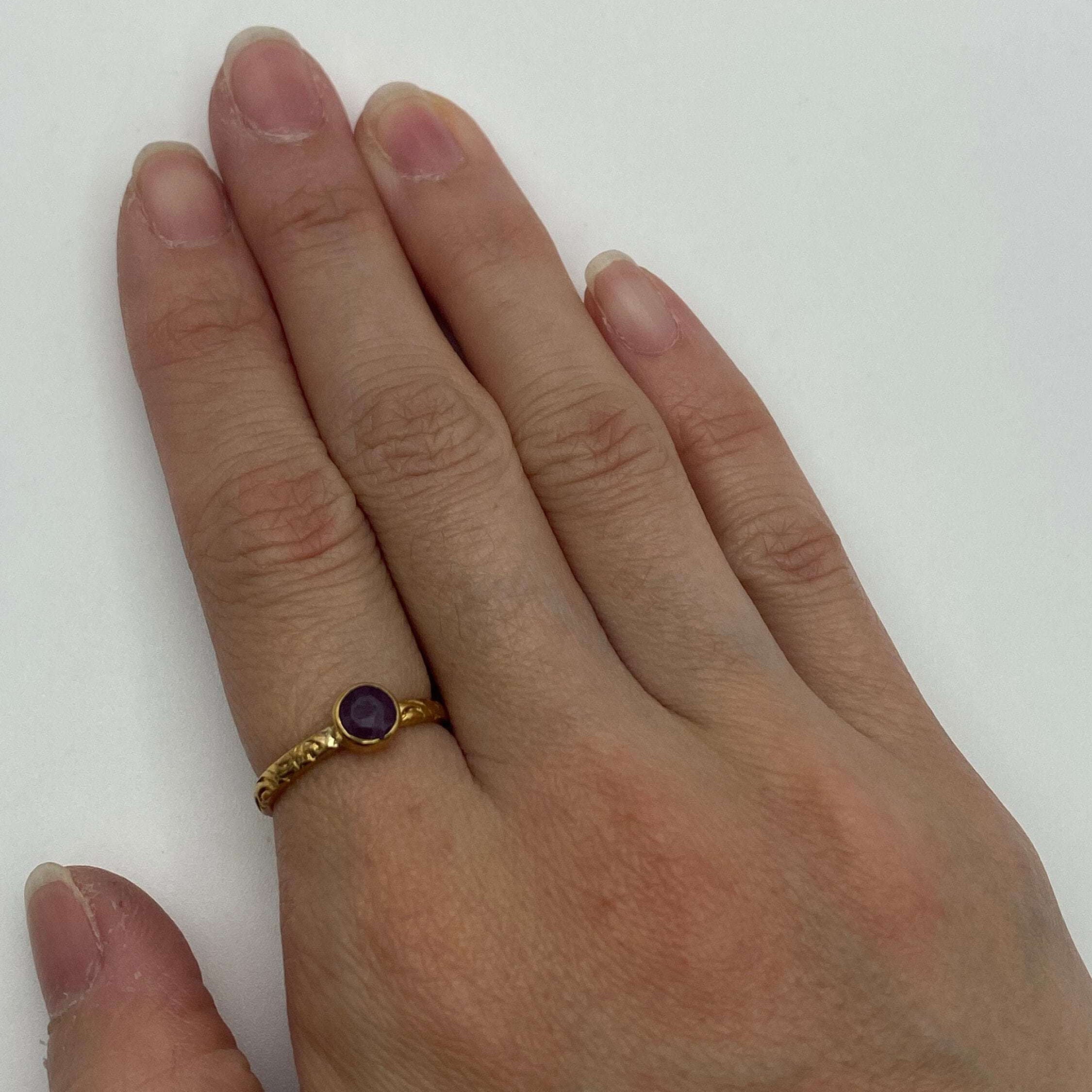 Natural Ruby Ring made in 18k Gold Vermeil with Round Natural Red Ruby in Bezel setting, July Birthstone gift idea, symbolizes nobility, purity, and passion, ideal for everyday wear and perfect for birthday gifting and special occasions.