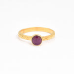 Elegant 18k Gold Vermeil ring featuring a vibrant round natural ruby, a stunning July birthstone gift for special occasions.