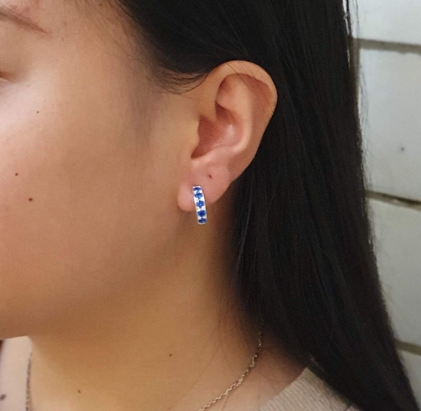 Small Diamond Studs, Created CZ Diamond, Dainty Hoops, Sparkly Huggies, White Hoop Earrings, Eternity Earrings, Sterling Silver Earrings