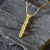 Vertical Peridot Pendant - Natural Peridot Necklace, Gold Peridot Necklace