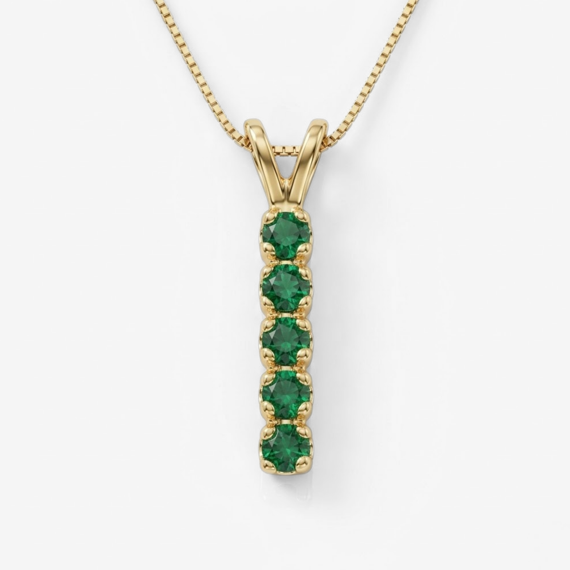 Created Emerald Pendant made in 18k Gold Vermeil with Round Created Green Emerald in Channel-Set setting, May Birthstone gift idea, symbolizes, ideal for everyday wear and perfect for birthday gifting and special occasions.
