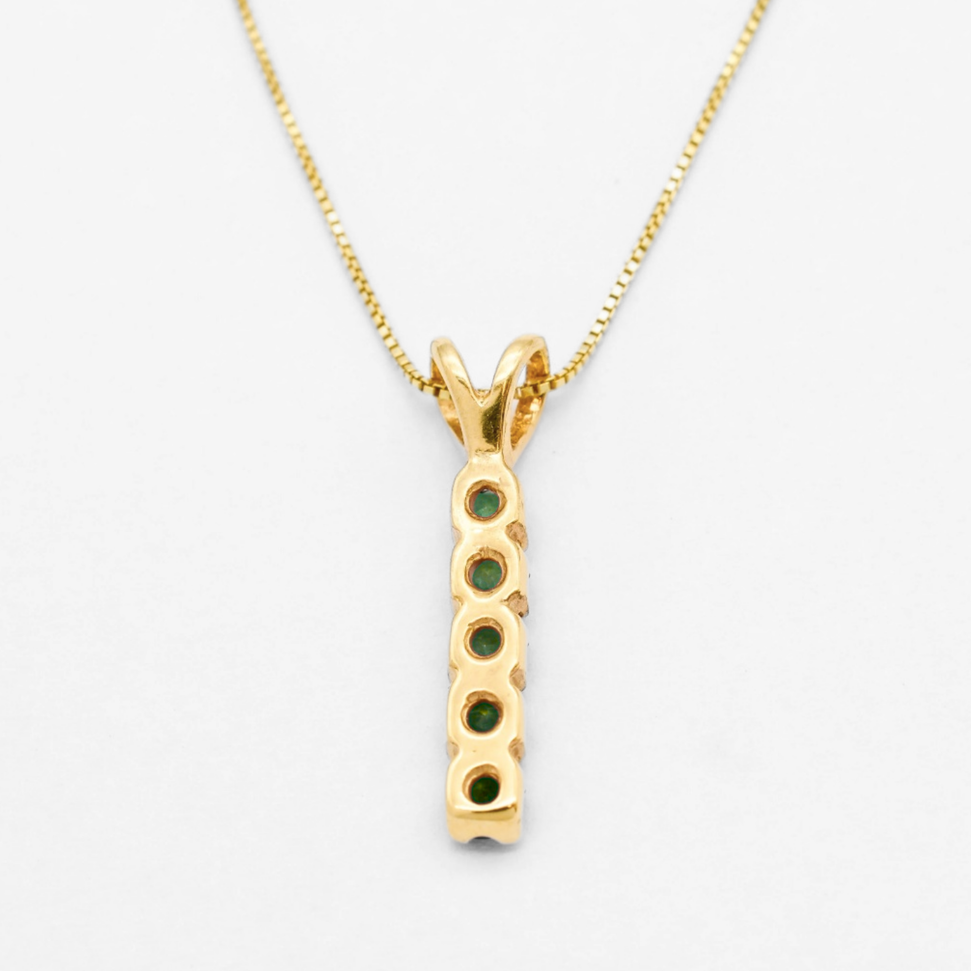 Beautiful 18k Gold Vermeil Emerald Pendant with Channel-Set Round Created Green Emerald, a perfect gift for May birthdays.
