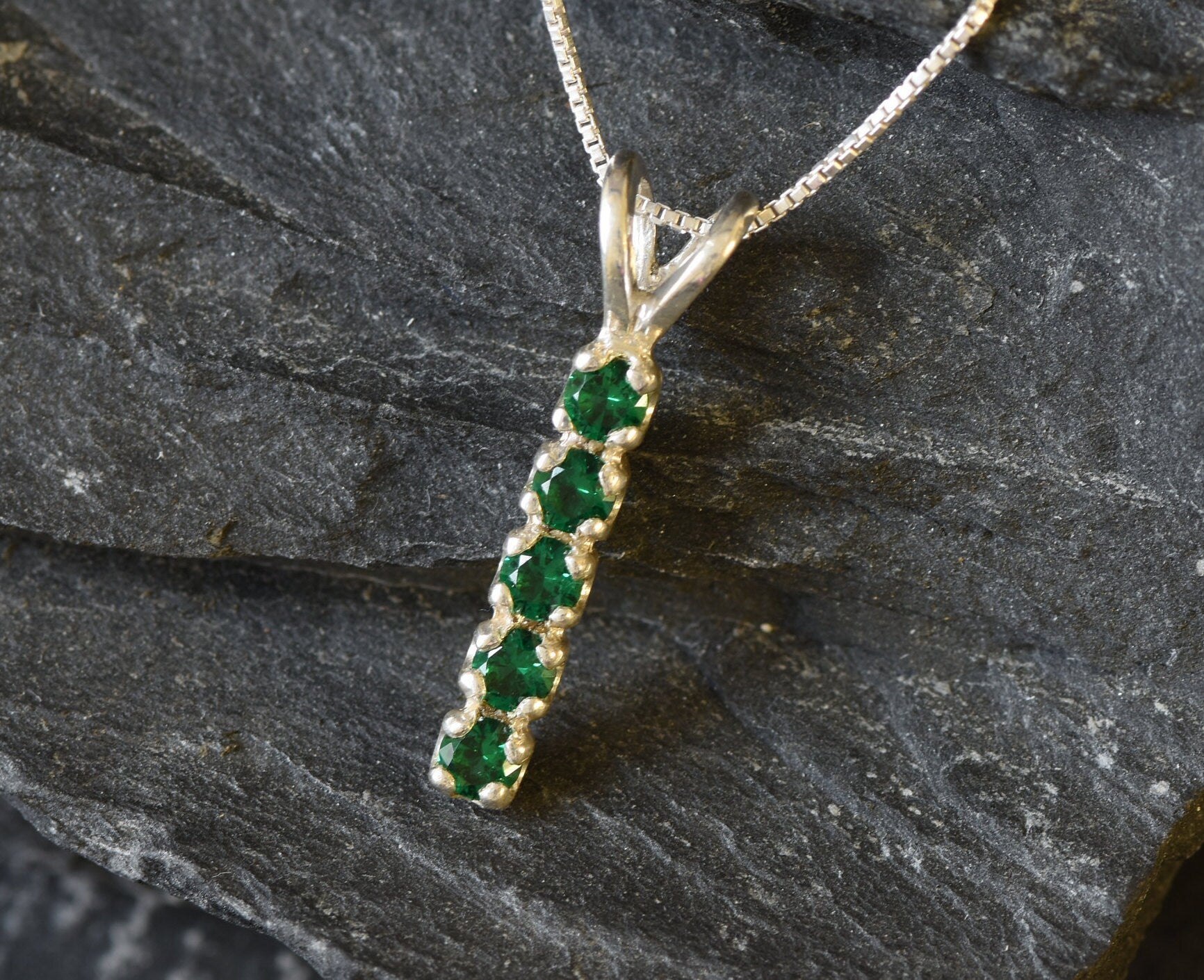 Created Emerald Pendant made in 925 Sterling Silver with Round Created Green Emerald in Channel-Set setting, May Birthstone gift idea, symbolizes, ideal for everyday wear and perfect for birthday gifting and special occasions.