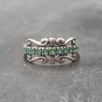 Emerald Tiara Ring, Natural Emerald Band, Vintage Ring, May Birthstone, Ornament Ring, Antique Ring, Green Crown Band, Solid Silver Ring