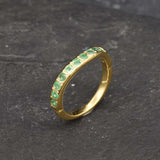 Gold Emerald Ring, Curved Ring, Natural Emerald, May Birthstone, Gold Emerald Band, Half Eternity Ring, Stackable Ring, Gold Vermeil Ring