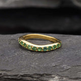 Gold Emerald Ring, Curved Ring, Natural Emerald, May Birthstone, Gold Emerald Band, Half Eternity Ring, Stackable Ring, Gold Vermeil Ring