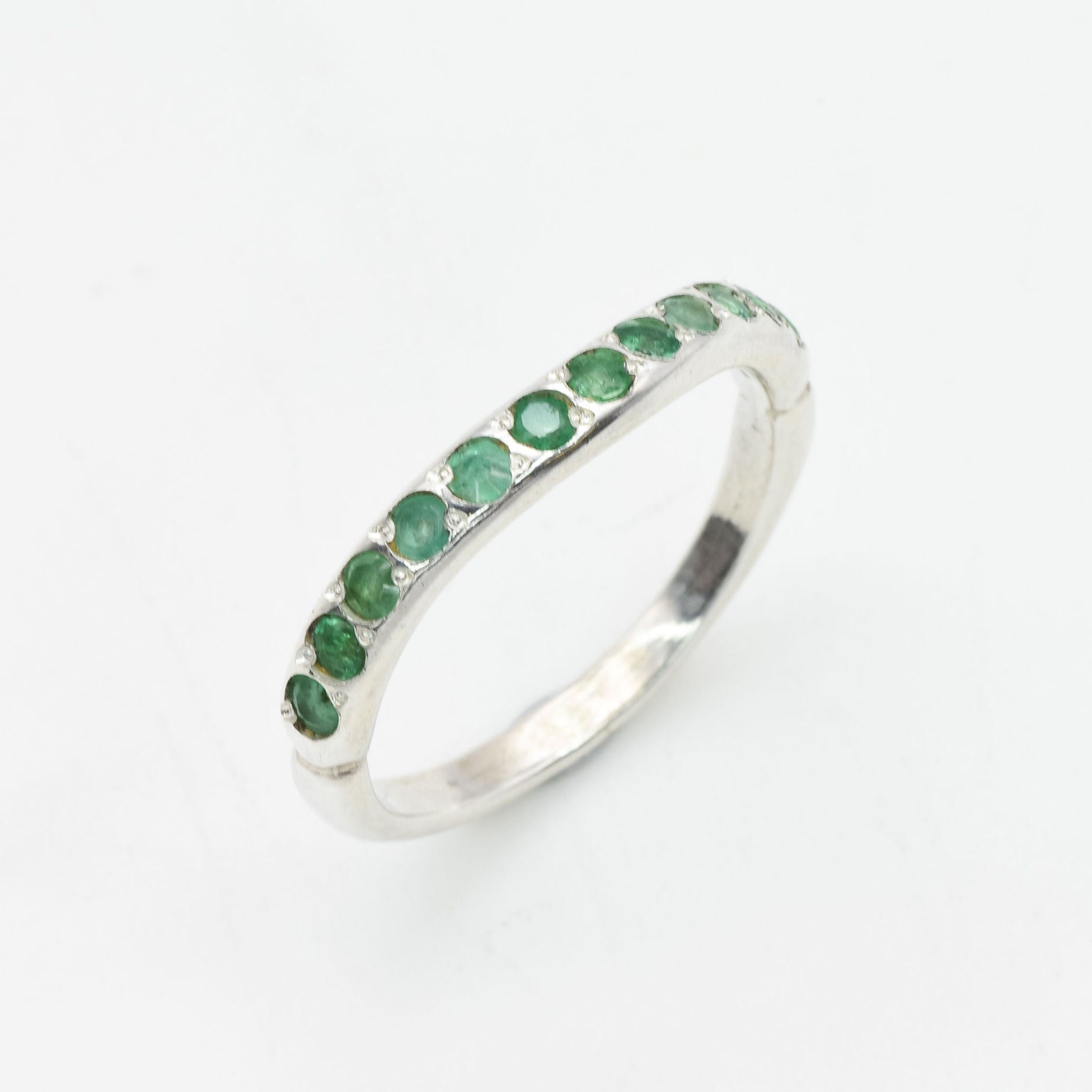 Natural Emerald Ring made in 925 Sterling Silver with Round Natural Green Emerald in Channel-Set setting, May Birthstone gift idea, symbolizes growth, harmony, and deep emotional healing, ideal for everyday wear and perfect for birthday gifting and special occasions.