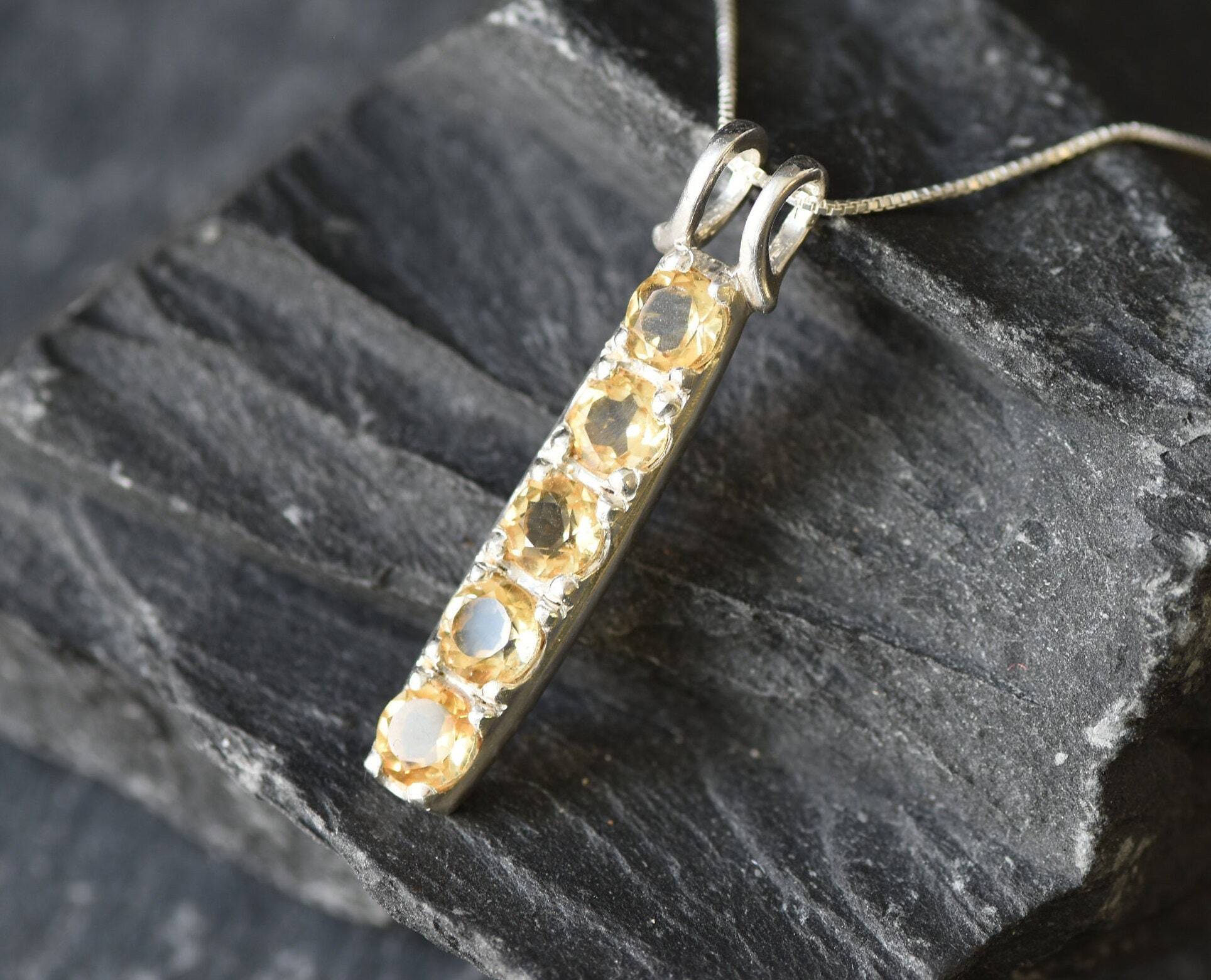 Citrine Pendant, Natural Citrine, November Birthstone, Yellow Line Pendant, Bar Pendant, Minimal Pendant, Silver Pendant, Layering Necklace