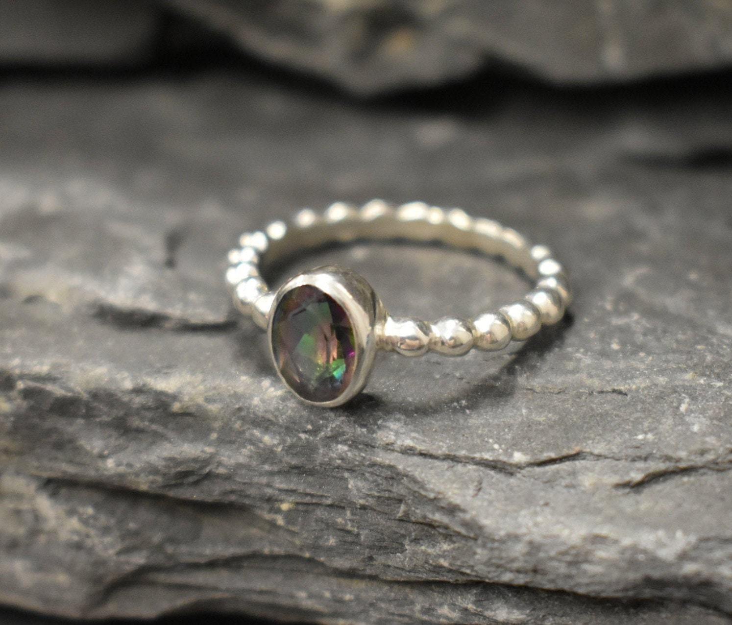 Mystic Topaz Ring, Natural Mystic Topaz, Pandora Band Ring, Purple Diamond Ring, Purple Vintage Ring, Purple Diamond Ring, Solid Silver Ring