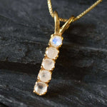 Moonstone Pendant, Minimalistic Bar Pendant, Natural Rainbow Moonstone, June Birthstone, White Pendant, Line Necklace, Solid Silver Pendant(1)