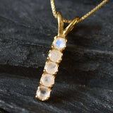 Moonstone Pendant, Minimalistic Bar Pendant, Natural Rainbow Moonstone, June Birthstone, White Pendant, Line Necklace, Solid Silver Pendant(1)