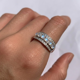 Triple Moonstone Ring - Natural Rainbow Moonstone - Half Eternity Band