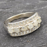 Triple Moonstone Ring - Natural Rainbow Moonstone - Half Eternity Band