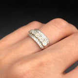 Triple Moonstone Ring - Natural Rainbow Moonstone - Half Eternity Band