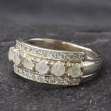 Triple Moonstone Ring - Natural Rainbow Moonstone - Half Eternity Band