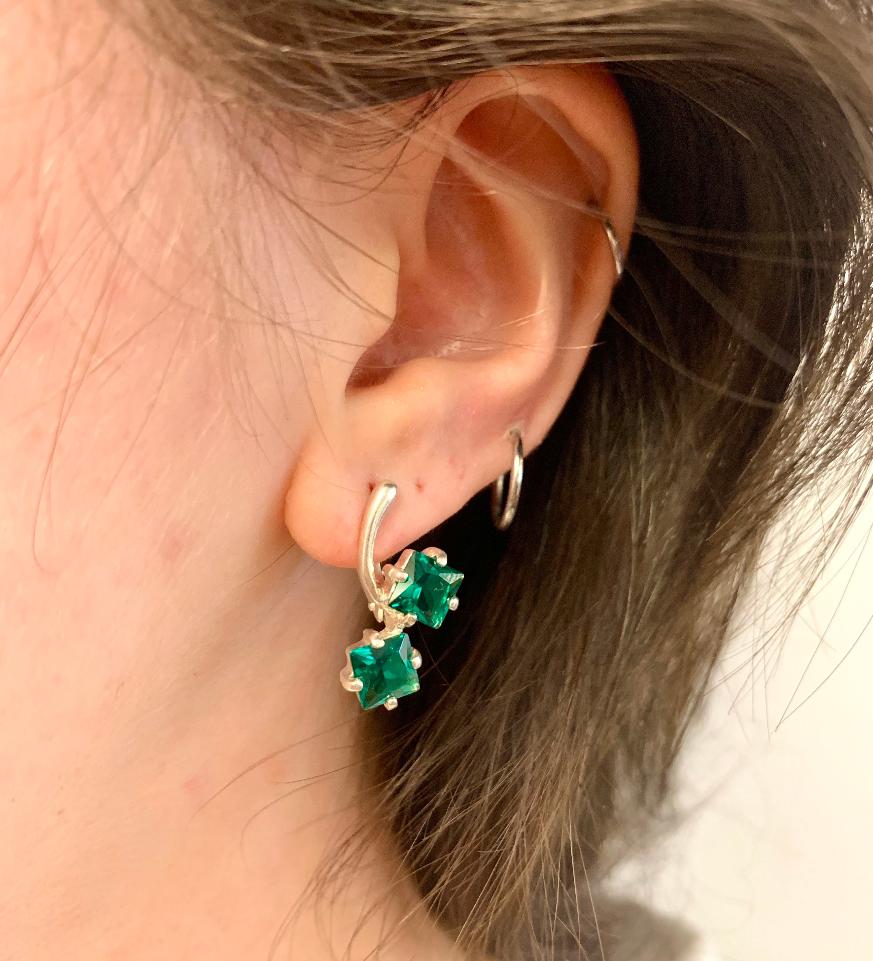 CZ Earrings, Created Diamond, April Birthstone, Asymmetric Earrings, Vintage Earrings, Diamond Earrings, Long Earrings, Silver Earrings, CZ