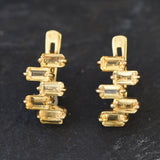 Yellow Baguette Earrings - Natural Citrine Earrings, Staggered Baguette Earrings