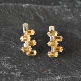 Yellow Baguette Earrings - Natural Citrine Earrings, Staggered Baguette Earrings