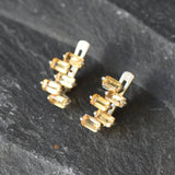 Yellow Baguette Earrings - Natural Citrine Earrings, Staggered Baguette Earrings