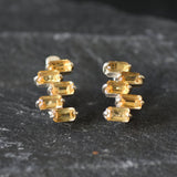 Yellow Baguette Earrings - Natural Citrine Earrings, Staggered Baguette Earrings