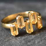 Silver Citrine Ring - Natural Citrine Ring - Yellow Baguette Band