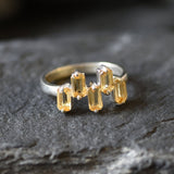 Silver Citrine Ring - Natural Citrine Ring - Yellow Baguette Band