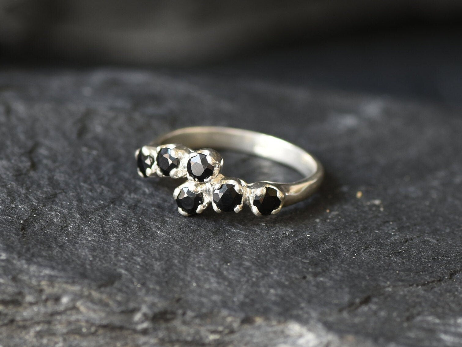 Onyx Ring, Black Stone Band, Natural Onyx Ring, Dainty Black Ring, Black Stackable Ring, Small Black Ring, Solid Silver Ring, Onyx Band, 925