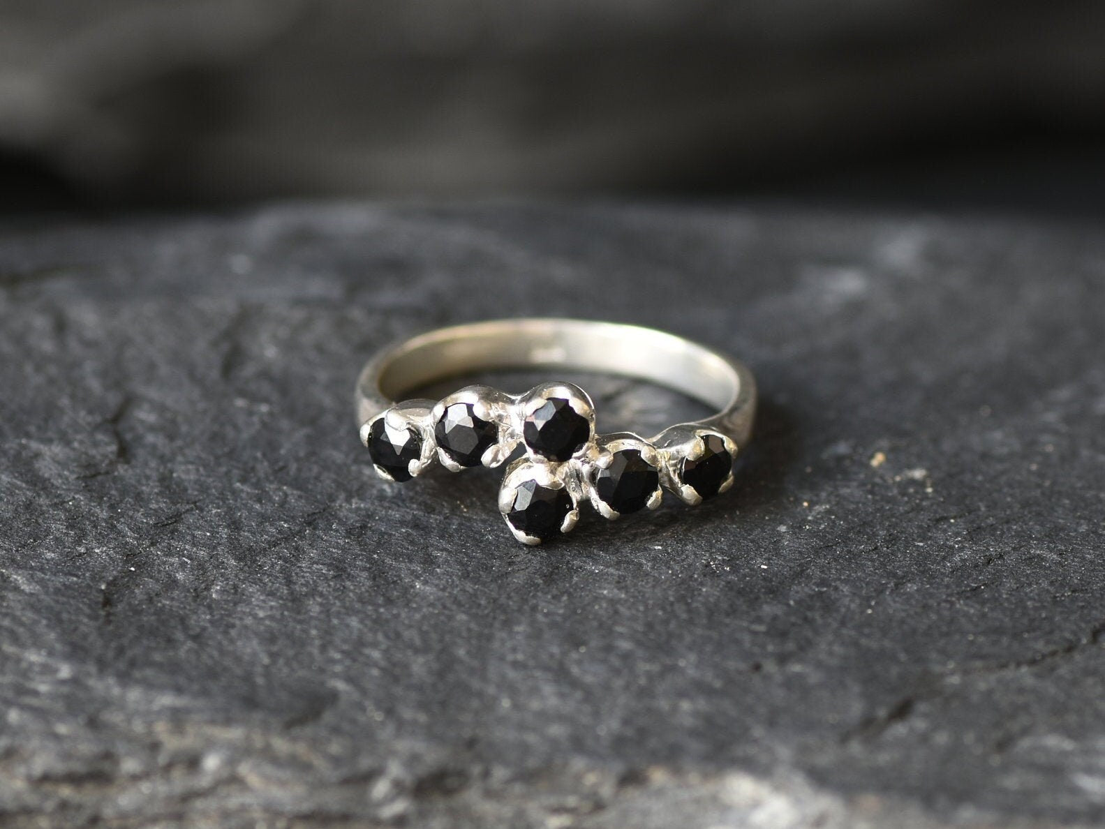 Onyx Ring, Black Stone Band, Natural Onyx Ring, Dainty Black Ring, Black Stackable Ring, Small Black Ring, Solid Silver Ring, Onyx Band, 925