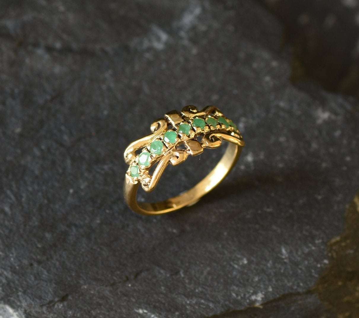 Elegant 18k Gold Vermeil Natural Emerald Ring with Pavé setting, symbolizing growth and harmony, perfect for May birthdays.
