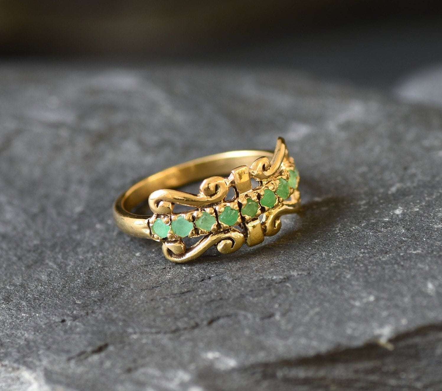 Natural Emerald Ring made in 18k Gold Vermeil with Round Natural Green Emerald in Pavé setting, May Birthstone gift idea, symbolizes growth, harmony, and deep emotional healing, ideal for everyday wear and perfect for birthday gifting and special occasions.