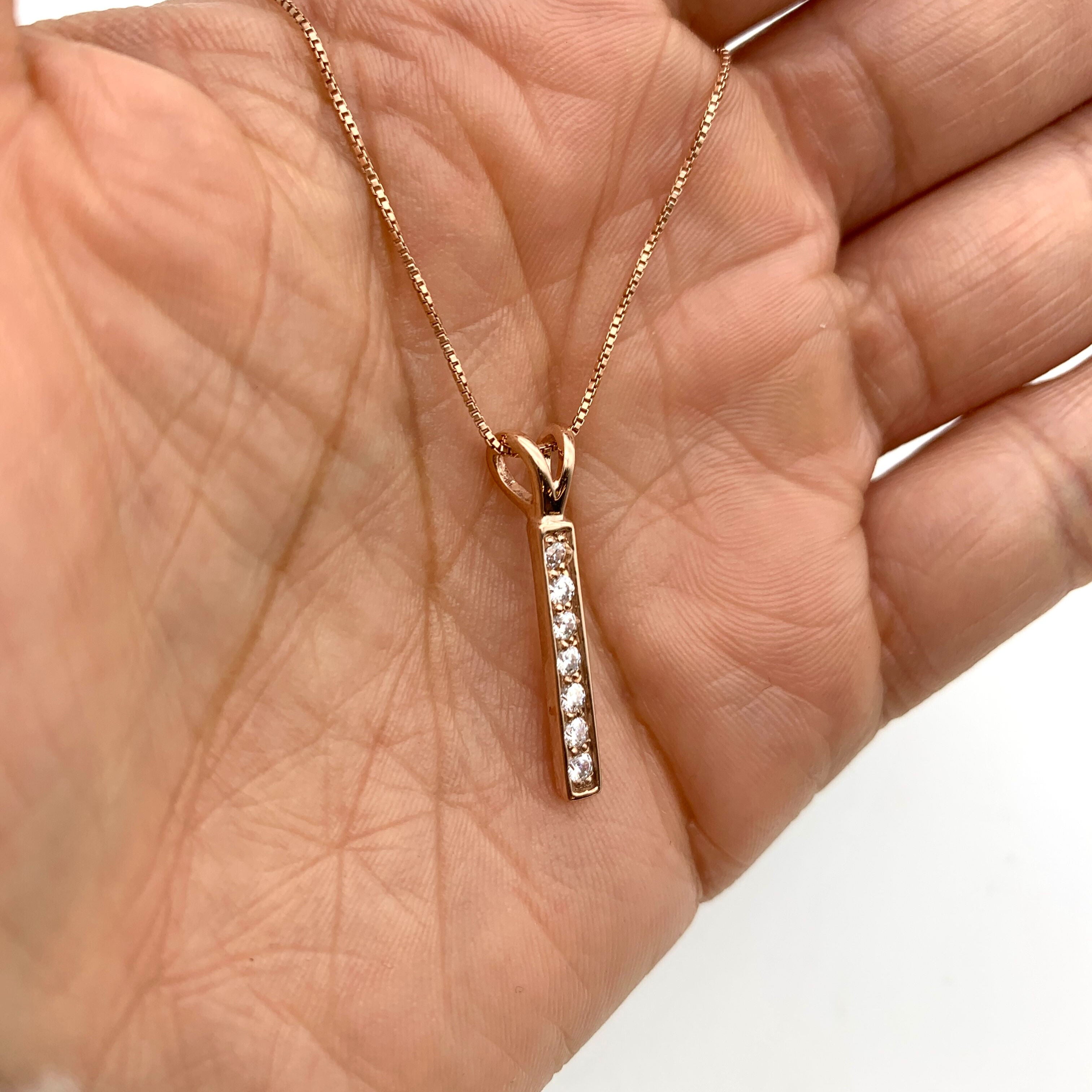 Bar Diamond Pendant, Created CZ Diamond, Minimalist Necklace, Gold Drop Pendant, Layered Necklace Gold, Small Pendant, Gold Vermeil Necklace(2)