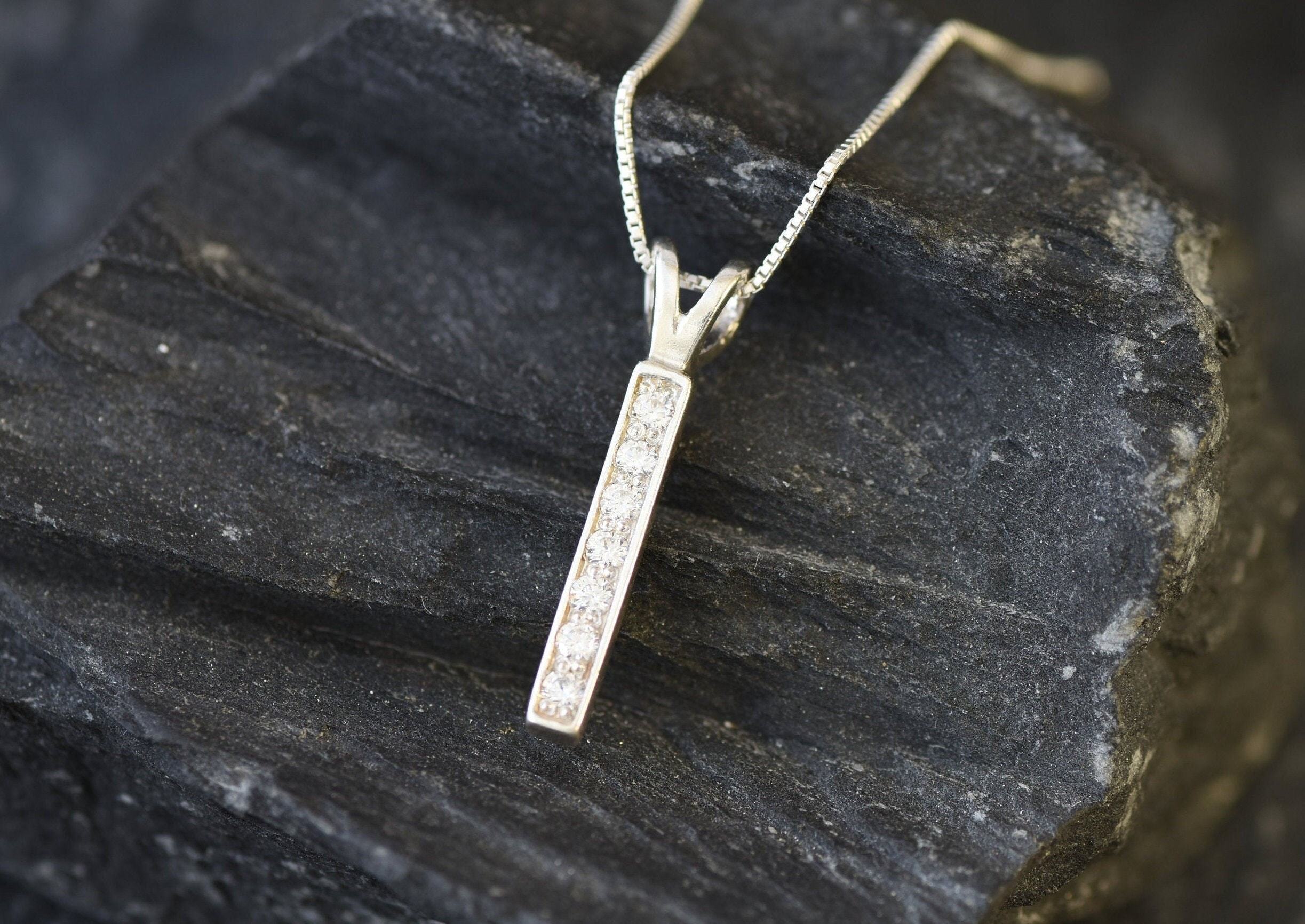 Bar Diamond Pendant, Created CZ Diamond, Minimalist Necklace, Gold Drop Pendant, Layered Necklace Gold, Small Pendant, Gold Vermeil Necklace(3)