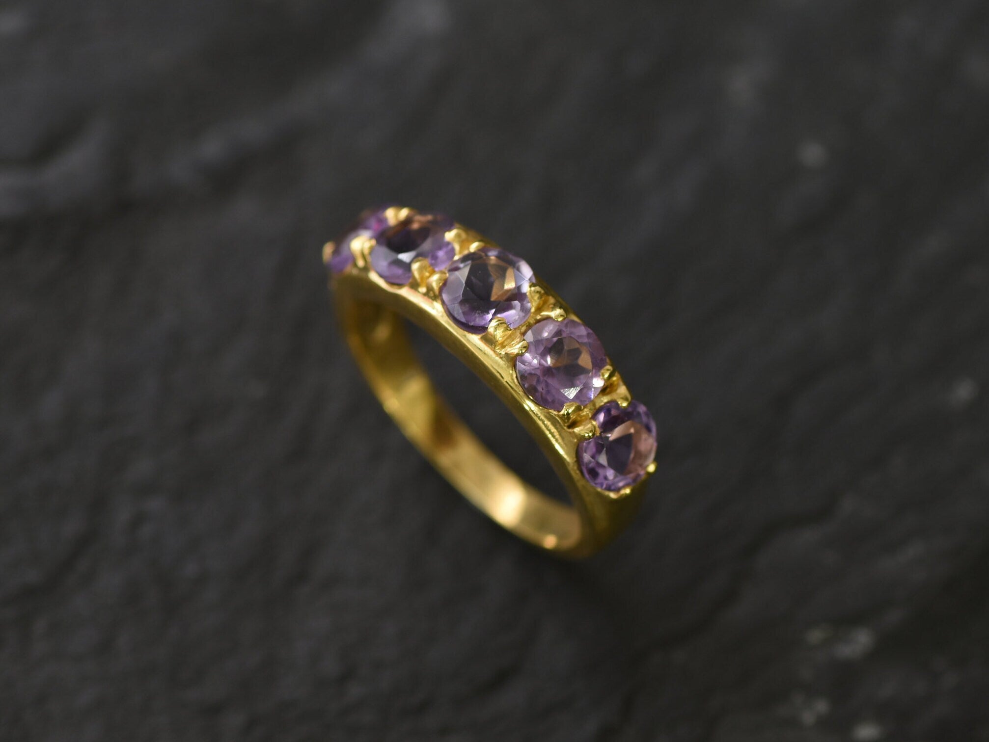 Gold Amethyst Ring, Natural Amethyst, Wide Band, February Birthstone, Sturdy Band, Purple Band, Gemstone Ring, Thick Ring, Gold Vermeil Ring