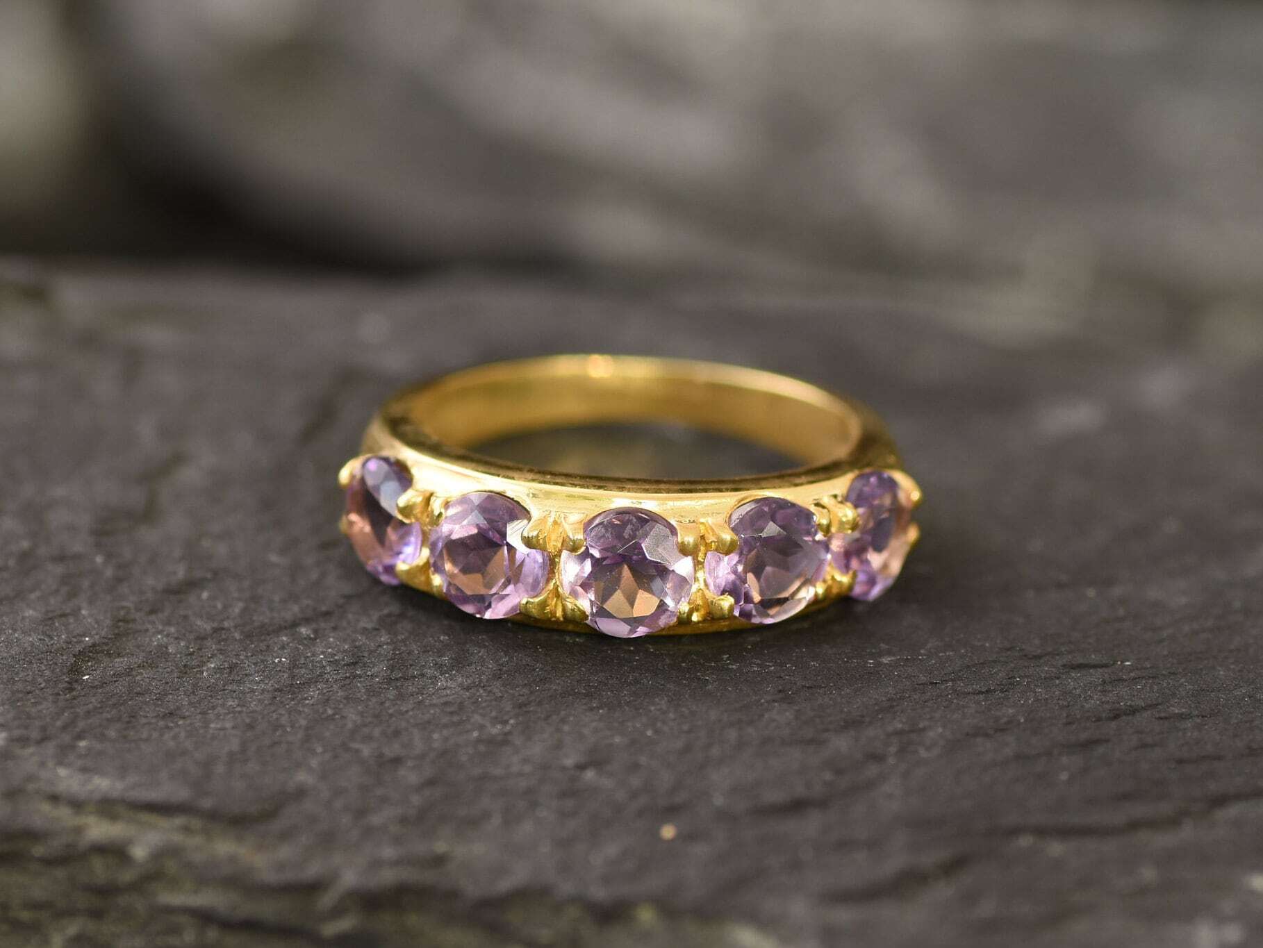 Gold Amethyst Ring, Natural Amethyst, Wide Band, February Birthstone, Sturdy Band, Purple Band, Gemstone Ring, Thick Ring, Gold Vermeil Ring