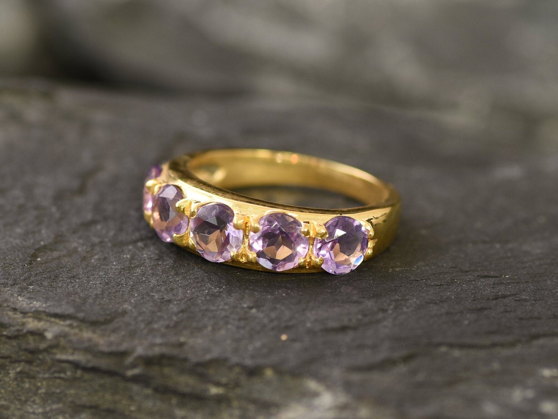 Gold Amethyst Ring, Natural Amethyst, Wide Band, February Birthstone, Sturdy Band, Purple Band, Gemstone Ring, Thick Ring, Gold Vermeil Ring