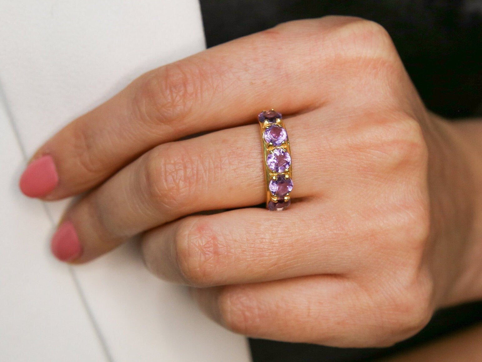 Gold Amethyst Ring, Natural Amethyst, Wide Band, February Birthstone, Sturdy Band, Purple Band, Gemstone Ring, Thick Ring, Gold Vermeil Ring